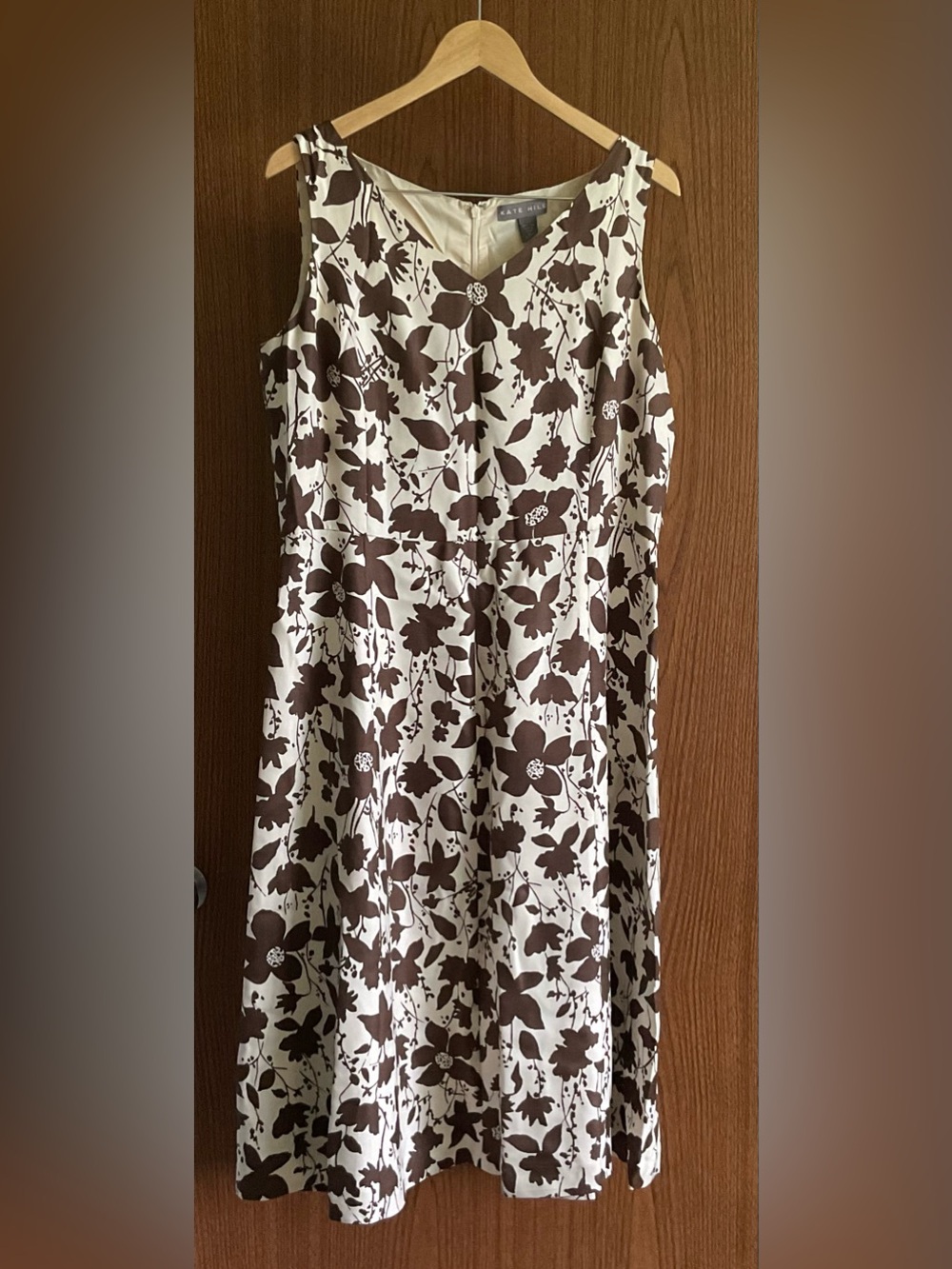 Kate Hill Cream and Brown Floral A-Line Skirt